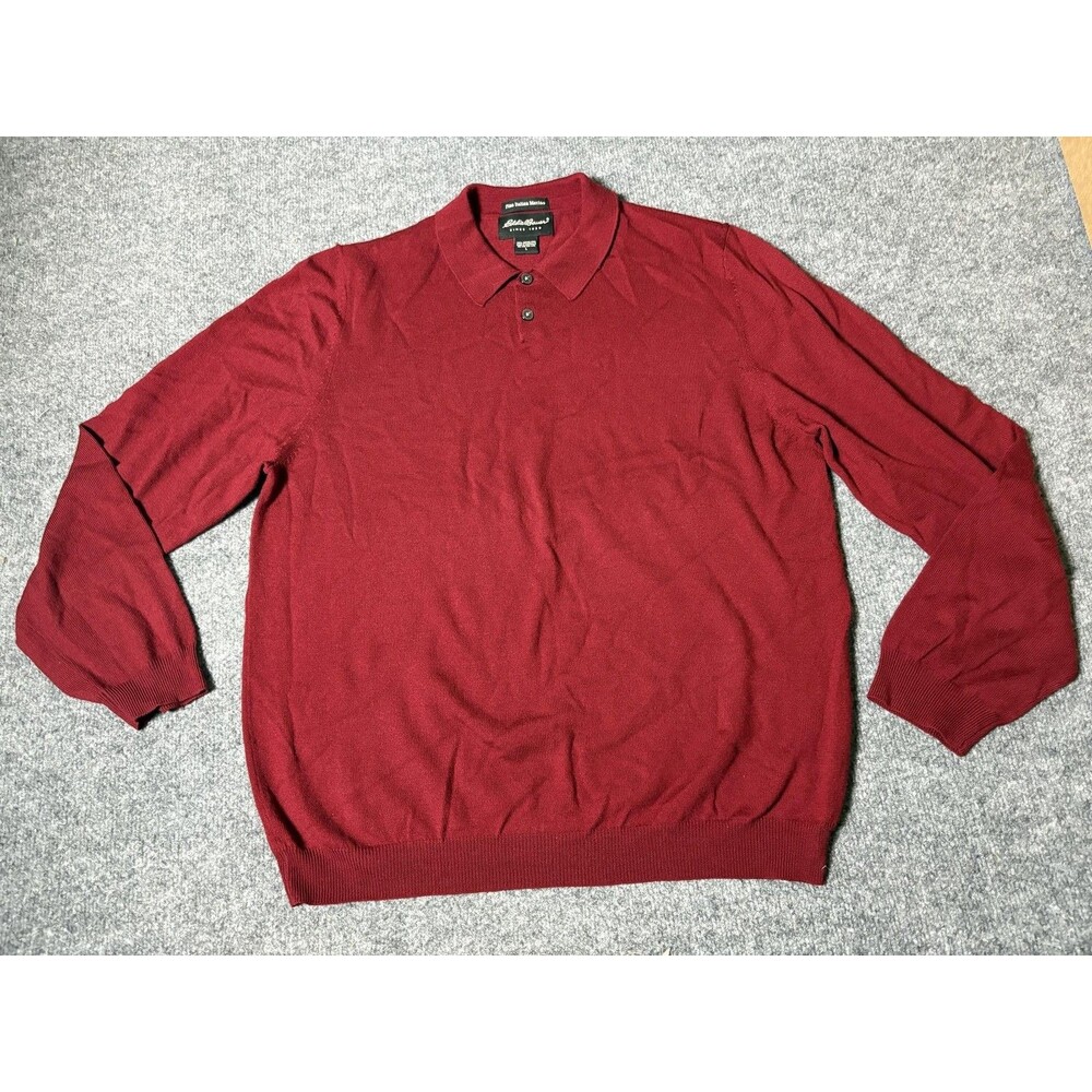 Eddie Bauer Sweater Mens L Red Merino Wool Collared Long Sleeve Pullover